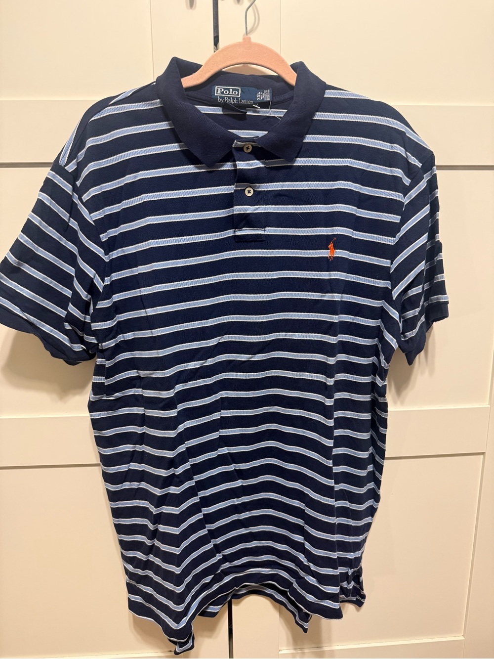 Polo by Ralph Lauren Navy and Light Blue Striped Cotton Polo